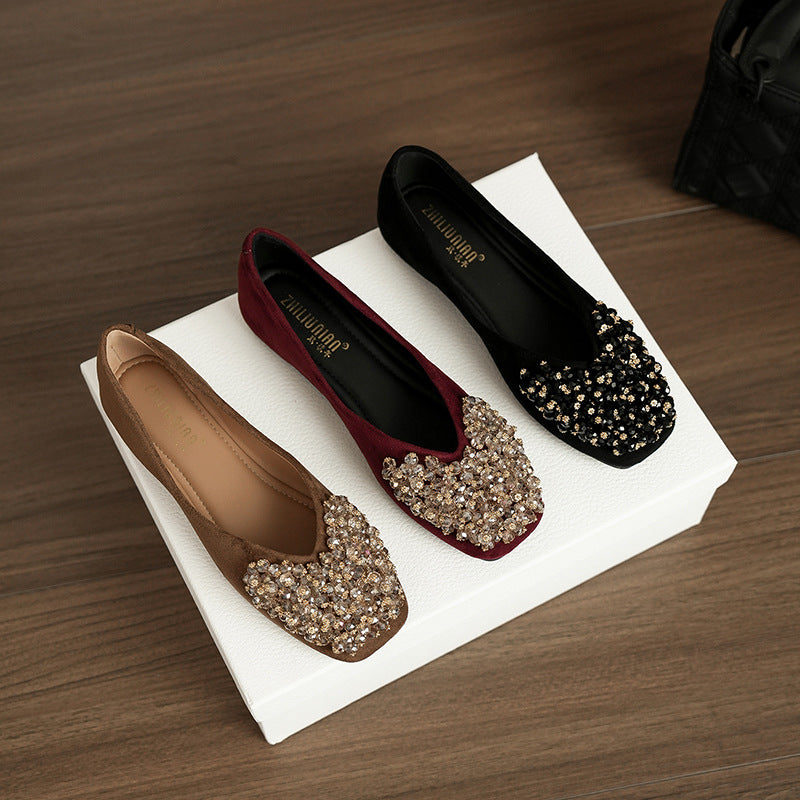 Women's Fleece-lined Square Toe Suede Pumps Temperament Entry Lux Height Women's Shoes