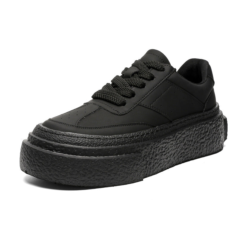 Men's Black Warrior Niche Platform Increased Round Toe Leather Shoes