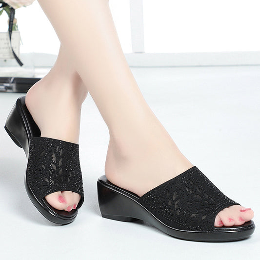 Women's Toe Mid Wedge Mom Outdoor Fashion Slippers