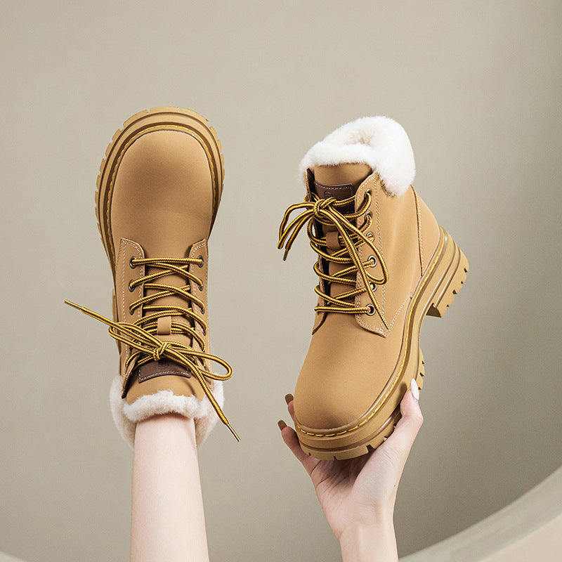 Women's Martin Cotton Fleece-lined Worker Warm Booties Snow Boots