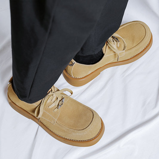 Men's Big Head Suede Worker Thick-soled Height Increasing Leather Shoes