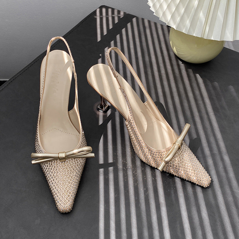 Show Stiletto Square Toe Bow High Closed Rhinestone Heels