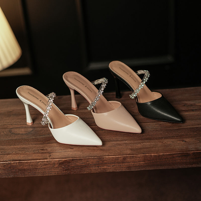 Women's High Single-layer Stiletto Pointed Toe Cap Half Outer Wear Women's Fashion Shoes