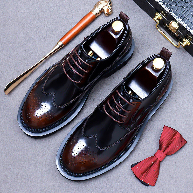Men's Carved Genuine Cowhide Lining Vintage British Handmade Platform Leather Shoes