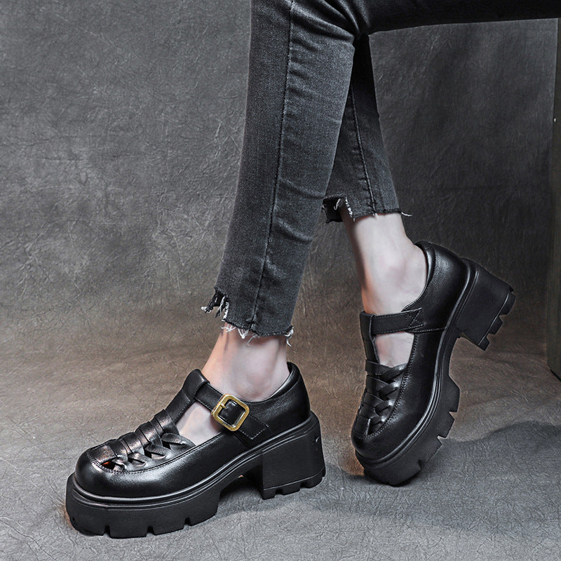 Women's Layer Cowhide Summer Hollow Retro Breathable Sandals