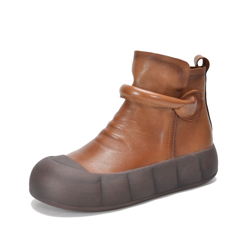 Retro Leisure Pump Platform Ankle Genuine Literary Boots