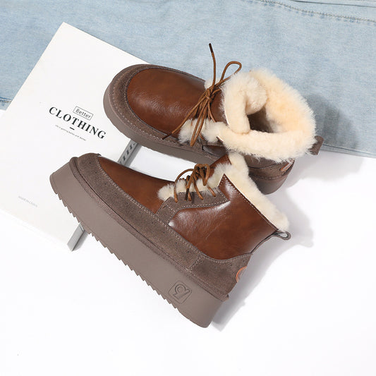 Women's Genuine Wool Thick-soled Short Winter Fleece-lined Snow Boots
