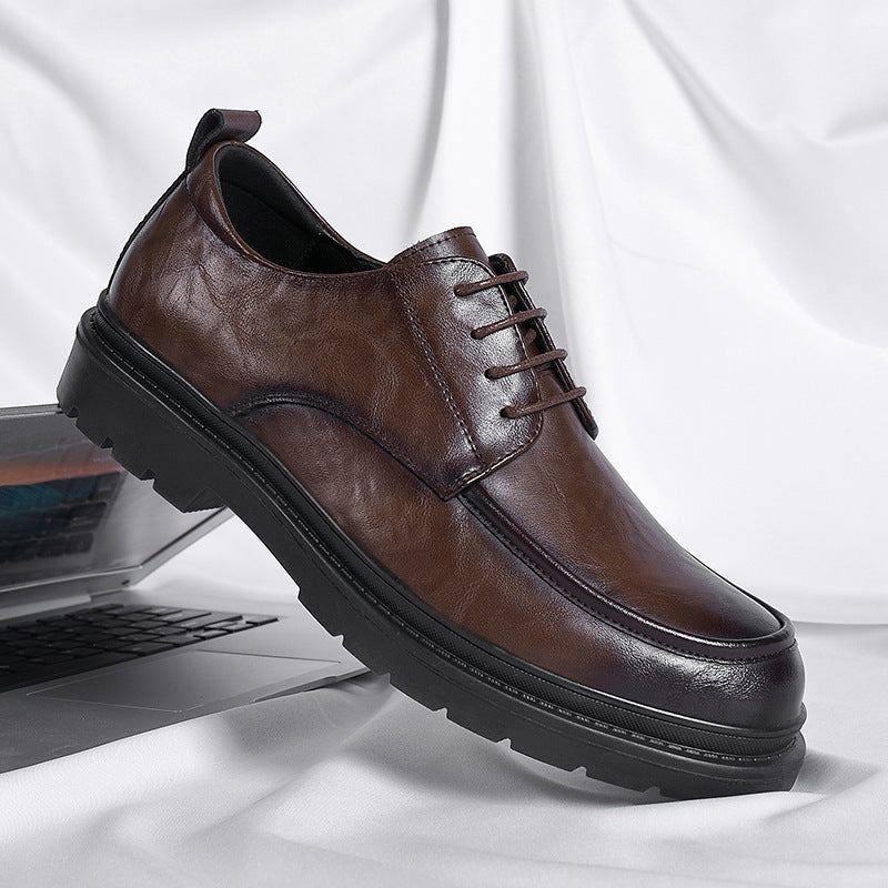 Men's Green Breathable Platform Soft Business Formal Men's Casual Leather Shoes