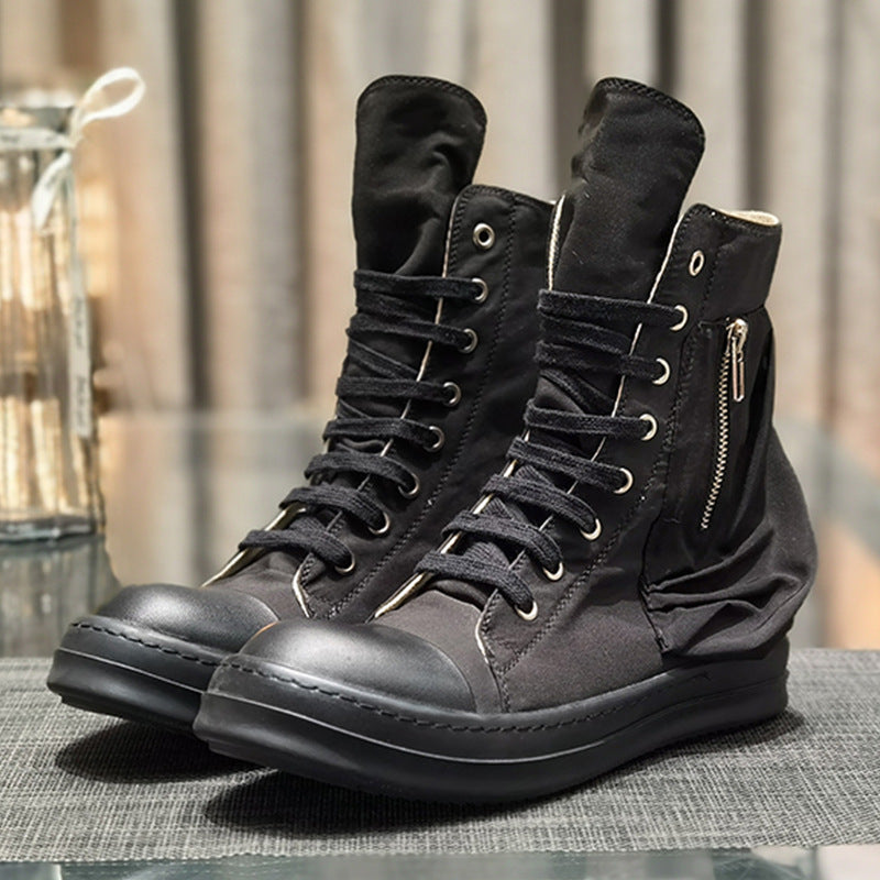 Men's Solid Color Sports Board Lace Up Round Canvas Shoes