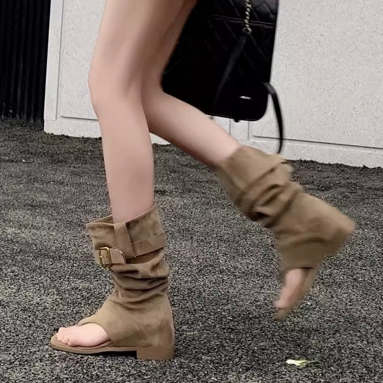 Summer Square Flat Bottom Height Increasing Insole Boots
