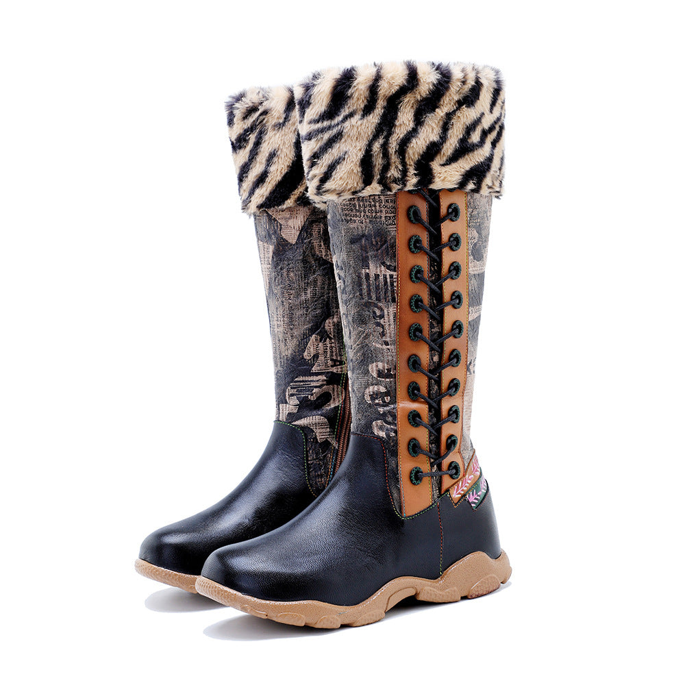 Export Plus Size Printing Stitching Brushed Boots