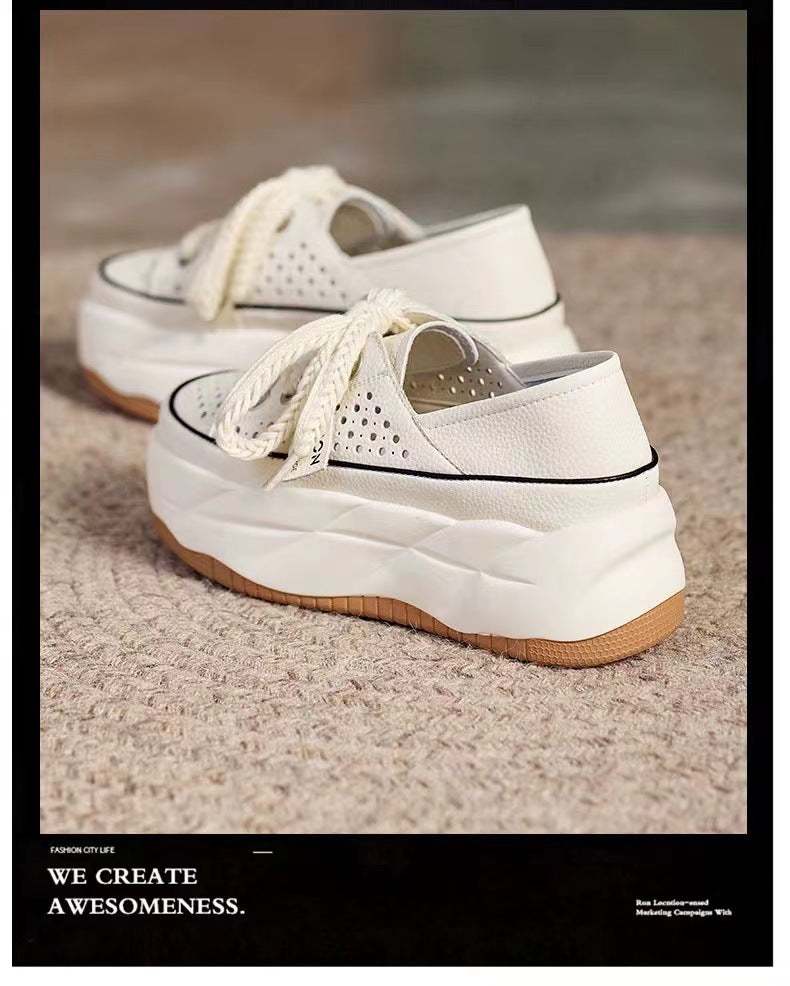 Women's White Summer Breathable Hollow Platform Increased Sandals