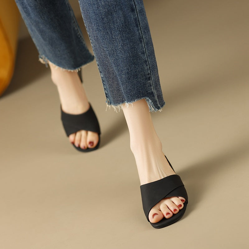 Women's Summer Elegant Square Toe Chunky Commute Heels