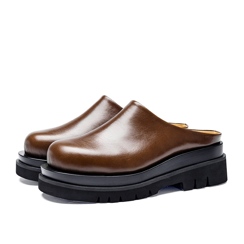 Men's Thick Bottom Toe Cap Half Genuine Sandals