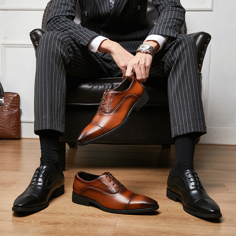 Men's Increasing Insole Formal Wear Soft Bottom Oxford Pointed Leather Shoes
