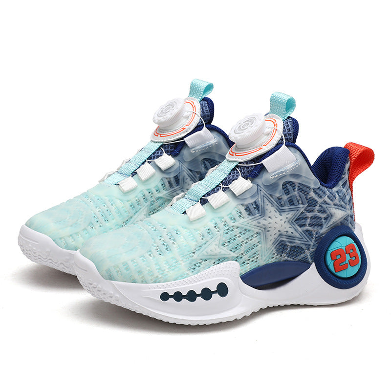 Single Mesh Hollow Basketball Boys Rotating Kid's Sneakers