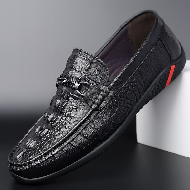 Men's Dad Crocodile Pattern First Layer Cowhide Breathable Men's Shoes