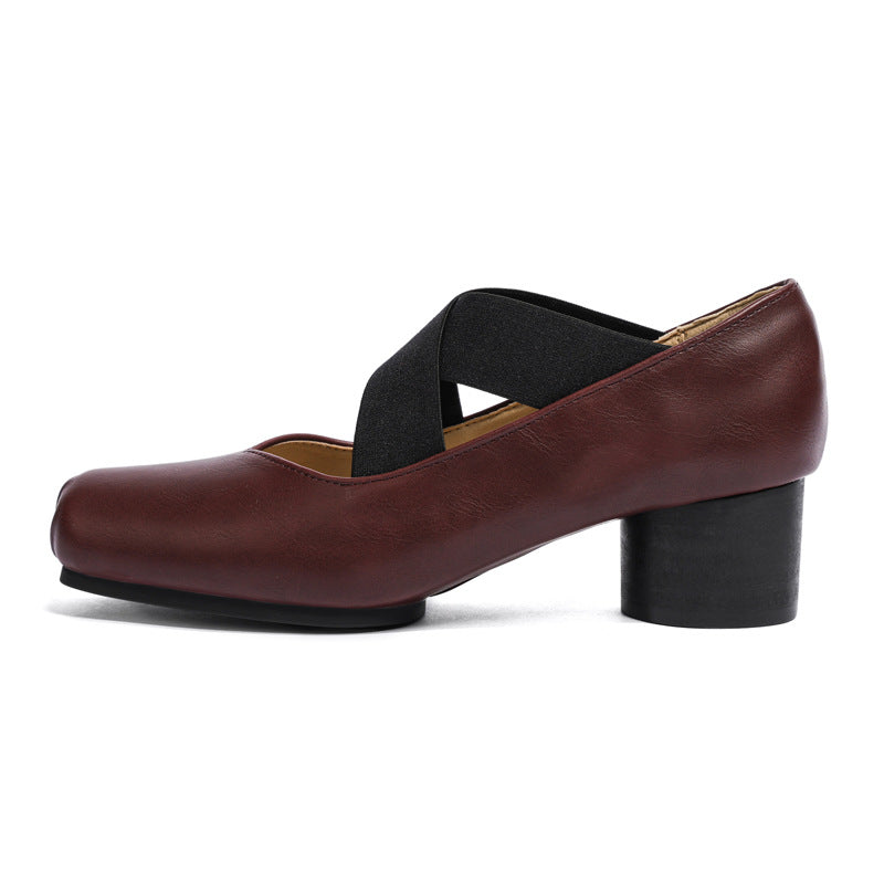 Women's Retro French Pig Nose Chunky Cross Women's Shoes