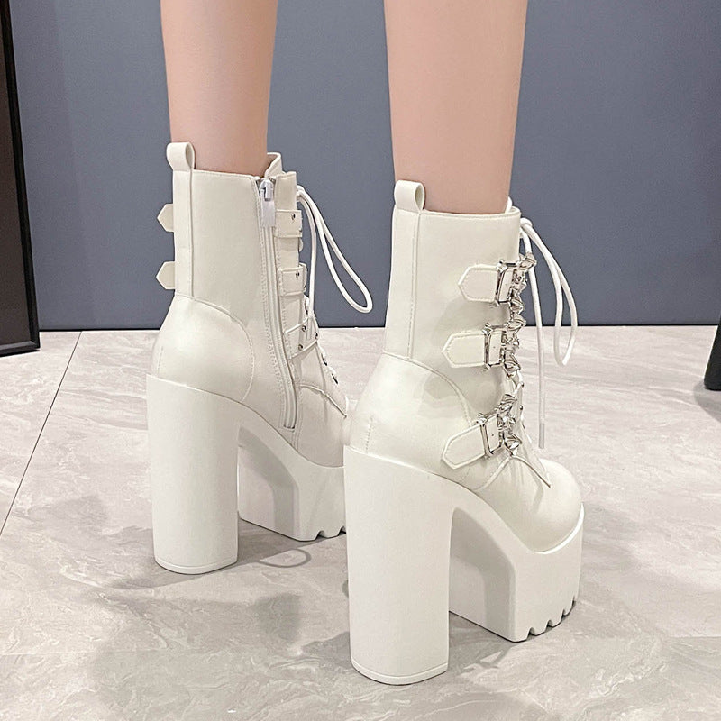 Women's Chunky Waterproof Platform Pearl Chain Fashion Punk Women's Shoes