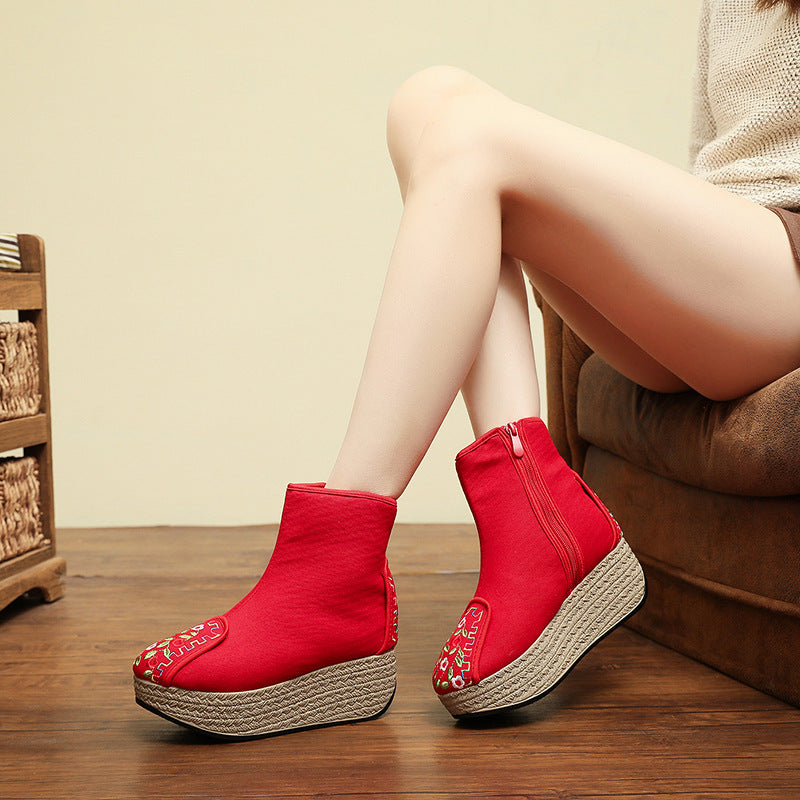 Women's Ethnic Style Fleece-lined Cotton Plain Ancient National Fashion Embroidery Women's Shoes