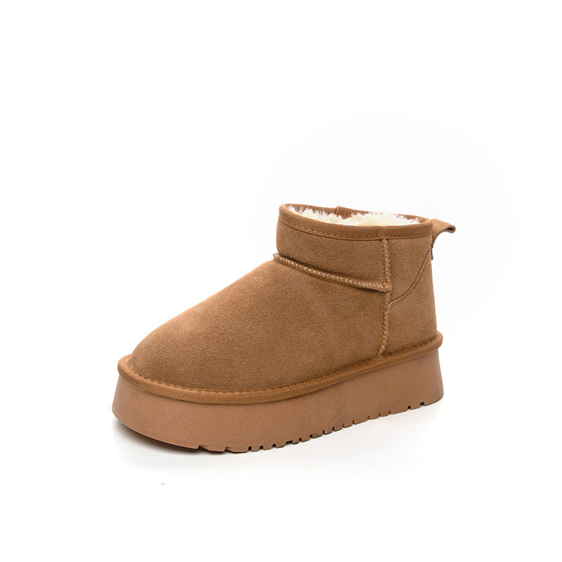 Women's Winter Cowhide Ankle Genuine Thick Bottom Warm Keeping Snow Boots