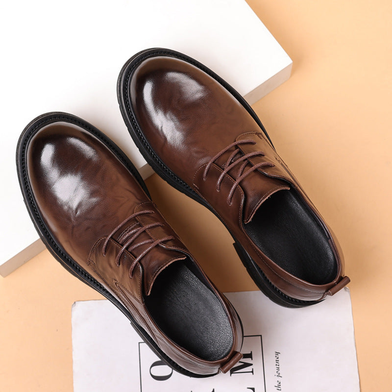Men's Genuine Business Wear Breathable Platform Big Head Trendy Men's Casual Leather Shoes