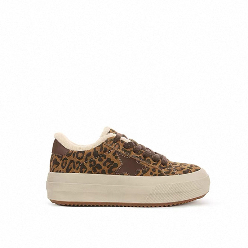 Full Cowhide Grape Mom Retro Leopard Print German Women's Casual Shoes