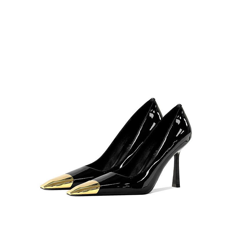 Women's Metal Square Toe Sexy Stiletto Pumps Black Women's Fashion Shoes