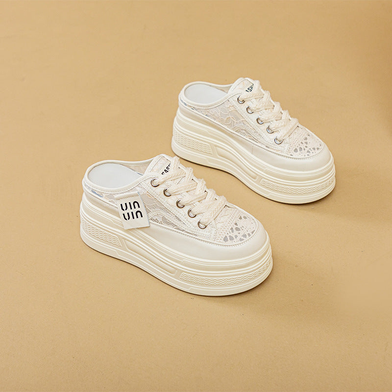 Women's Mesh Breathable Closed Toe Half Summer Outer Wear Thick Bottom Women's Casual Shoes