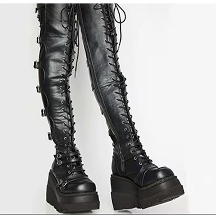 Over The Knee Winter Round Toe Wedge Boots