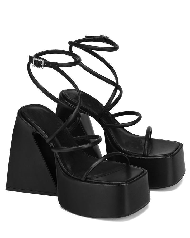 Women's High Platform Square Toe Hollowed Plus Size Locking Buckle Sandals