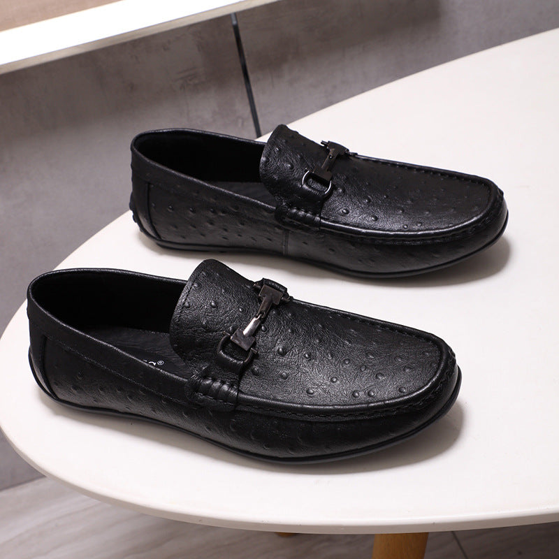 Men's Color Flat Embossed Fashion Round Toe Bottom Casual Shoes