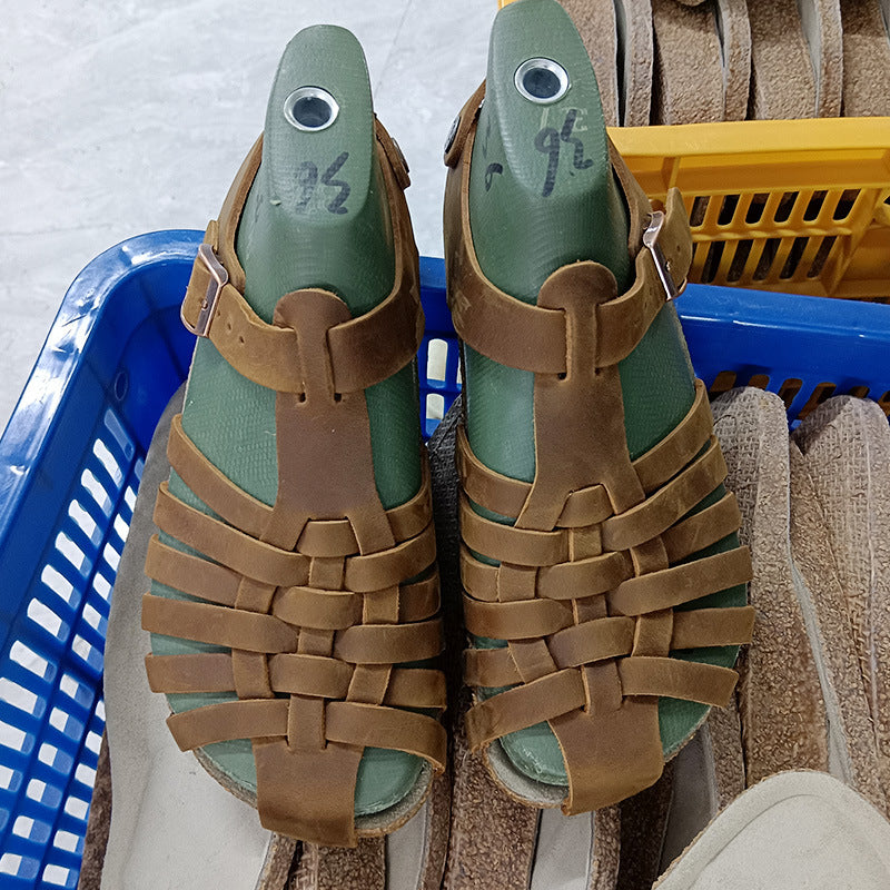 Women's Woven First Layer Cowhide Retro Fashion Sandals