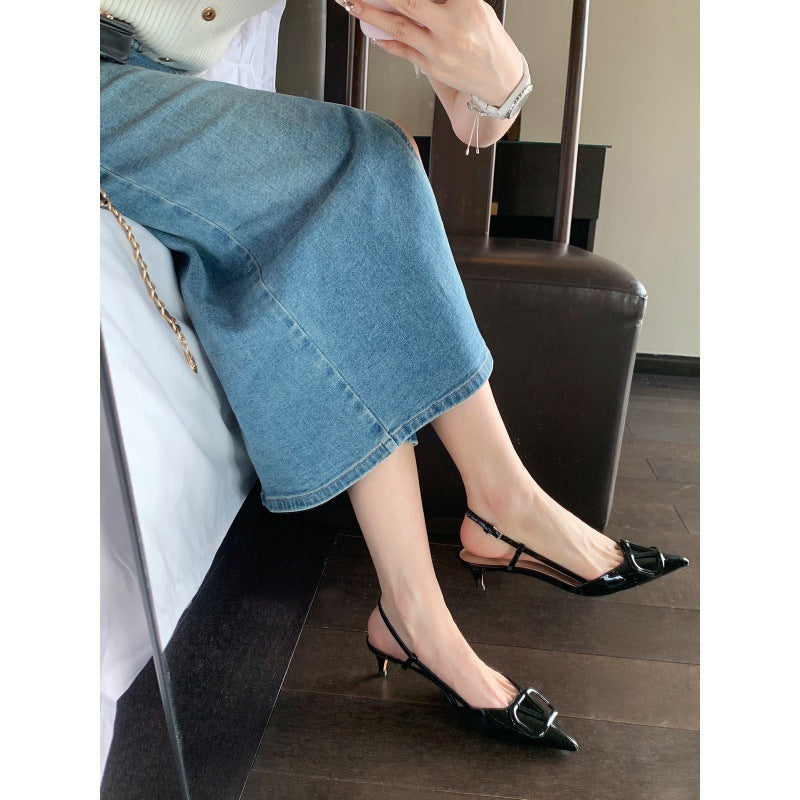 Grape Mom V Buckle Elegant Pointed High Heels