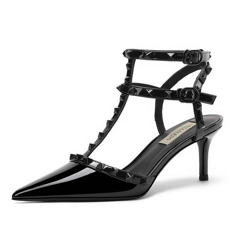 Women's Pointed High Toe Cap Stiletto Rivet Women's Shoes