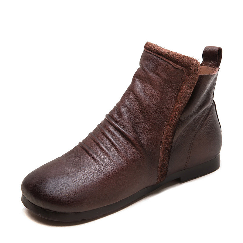 Women's Flat Soft Top Layer Cowhide Classic Boots