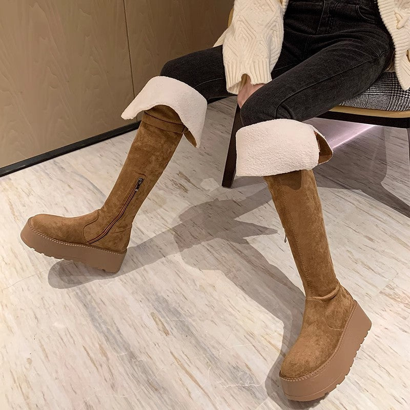 Women's Platform Tall Cycling Two-way Wear Small Snow Boots