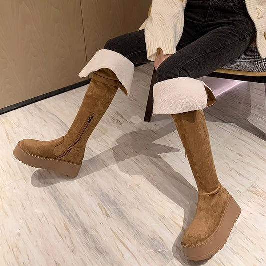 Women's Platform Tall Cycling Two-way Wear Small Snow Boots