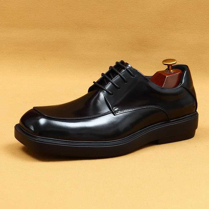 Men's Shiny Square Toe Platform British Patent Leather Shoes