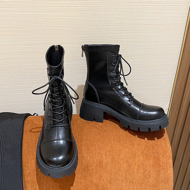 Genuine Chunky Knight Round Head Side Zip Boots