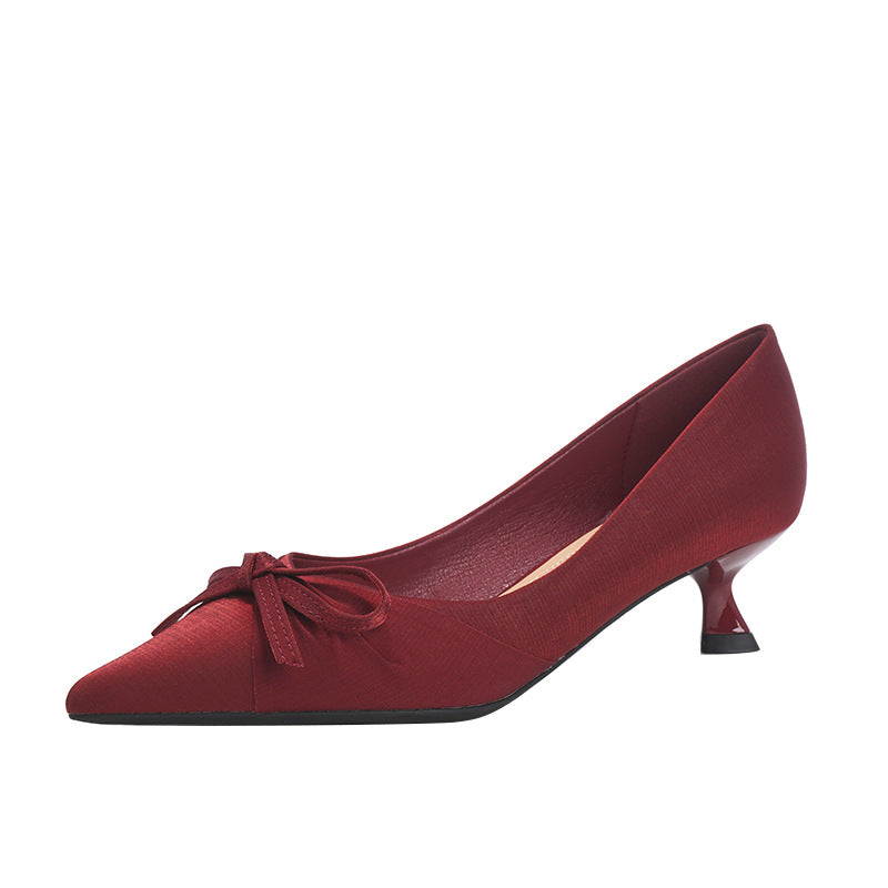 Women's Silk Bow High Mid Wedding Bridesmaid Bridal Women's Fashion Shoes