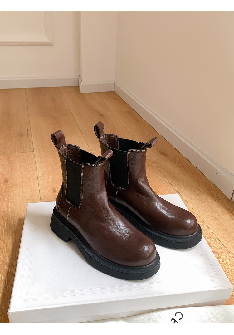 Women's Shrink Horse Elastic Band Thick Bottom Boots