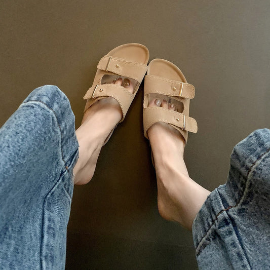 Women's Works Vintage Buckle Stitching Wire Thick Slippers