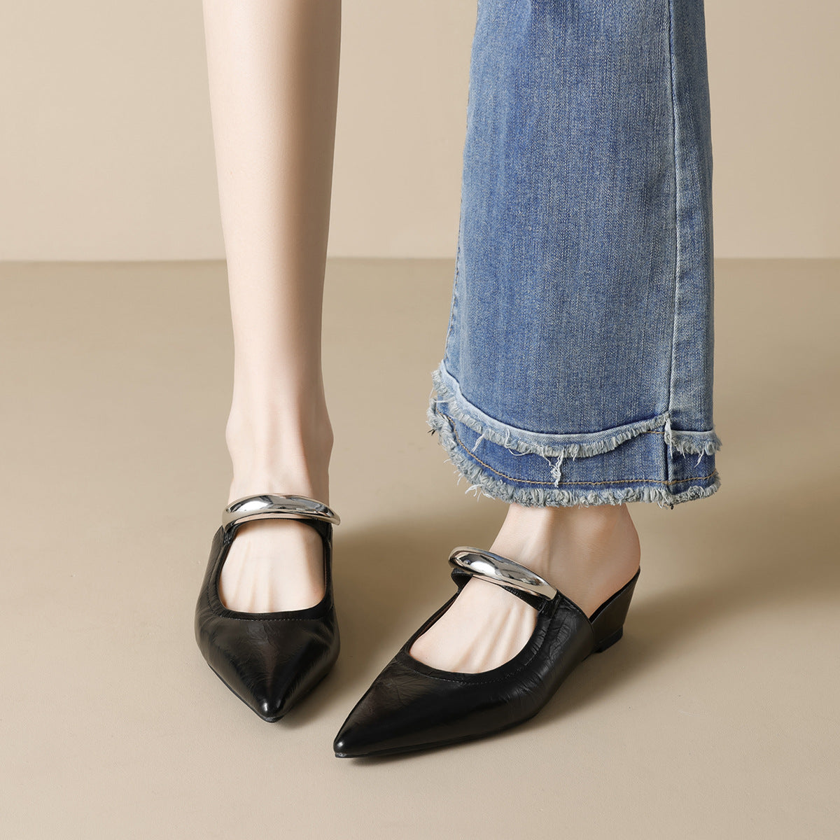 Women's French High-rise Closed Toe Half Summer Slippers