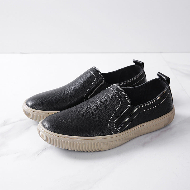 Men's Layer Cowhide Low-cut Slip-on Lofter Lightweight Pumps Fashion Business Men's Shoes