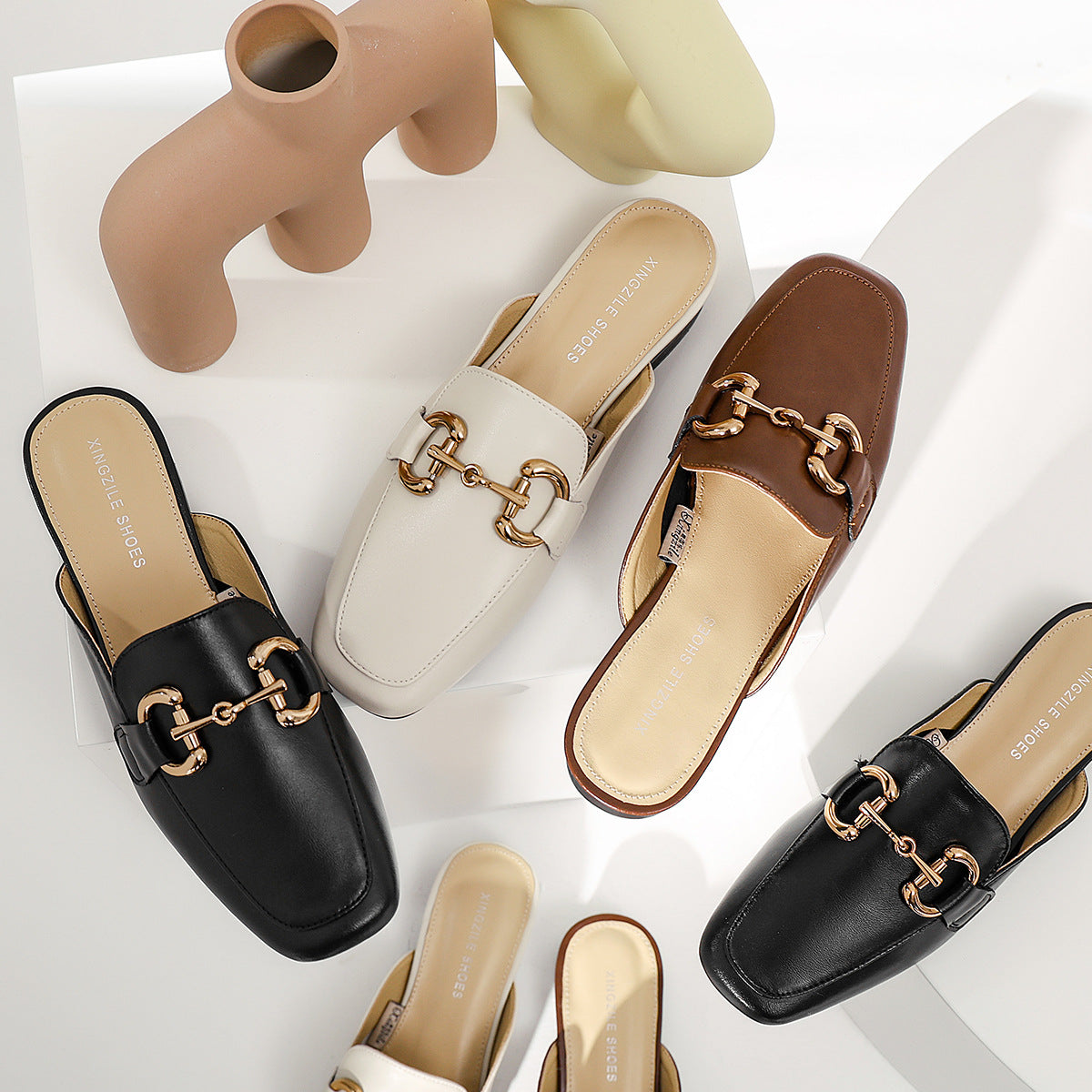 Women's Genuine Outer Wear Summer Buckle Heelless Sandals
