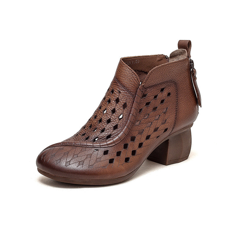 Women's Head Breathable Back Zipper Top Layer Heels