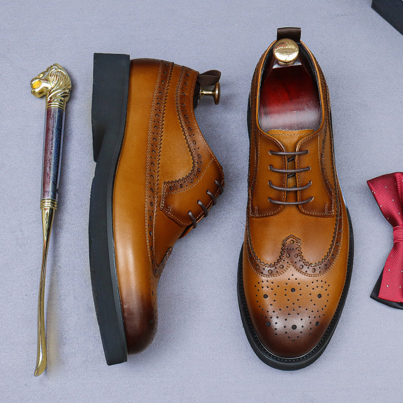 Men's Cowhide Business Dress Black Height Increasing Leather Shoes
