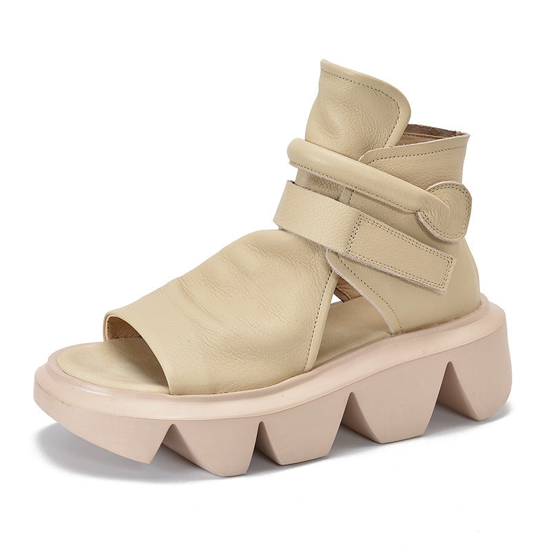 Women's Genuine First Layer Cowhide Platform Muffin Fish Sandals