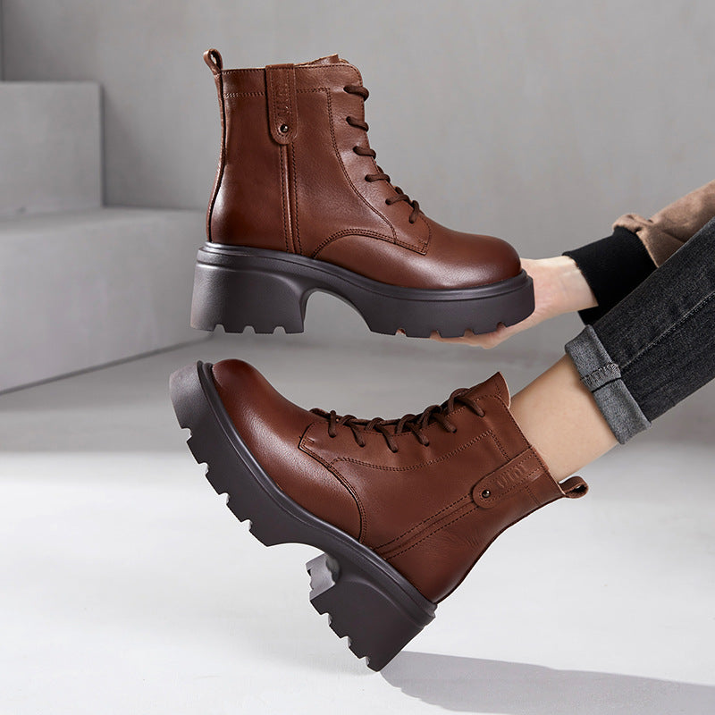 Women's First Layer Cowhide Martin Platform Genuine Boots